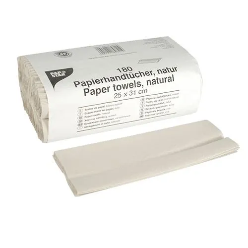 Handtuchpapier 31 cm x 25 cm natur C-Falz, 1-lagig - 20 Packungen - Praktisches Handtuchpapier aus 1-lagigem Krepp-Papier, ideal für hygienische Anwendungen und umweltfreundlich in natürlicher Farbe.