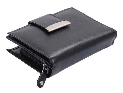 GlücksNugget Geldbörse Damenreißverschlussbörse Leder, eckig mit Lasche, schwarz