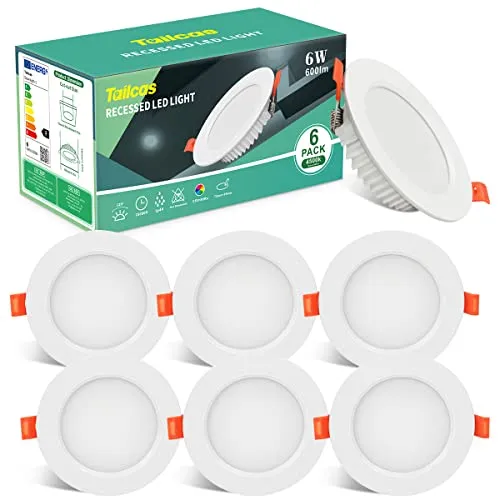 Tailcas LED Einbaustrahler 230V 6W Ultraflach IP44, 6 LED Einbauleuchten Set Neutralweiß 4500K, Einbautiefe 26mm 600 Lumen, Ø105mm Einbaulochmaß 75-95mm, Deckenstrahler für Badezimmer Küche