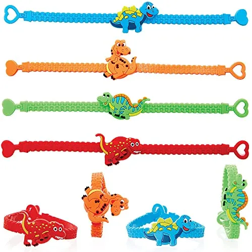 Baker Ross FC947 Dinosaurier Armband - 10er Pack, Armbänder für Kinder, ideal für Partytüten, Nikolaus, Kindergeburtstag Mitgebsel und kleine Geschenke