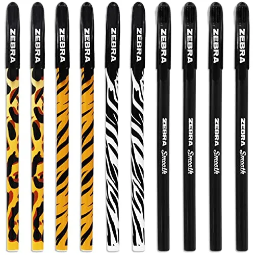Zebra Doodler'z Kugelschreiber, 1,0 mm, Tierdruck und schwarze Barrels, 10 Stück