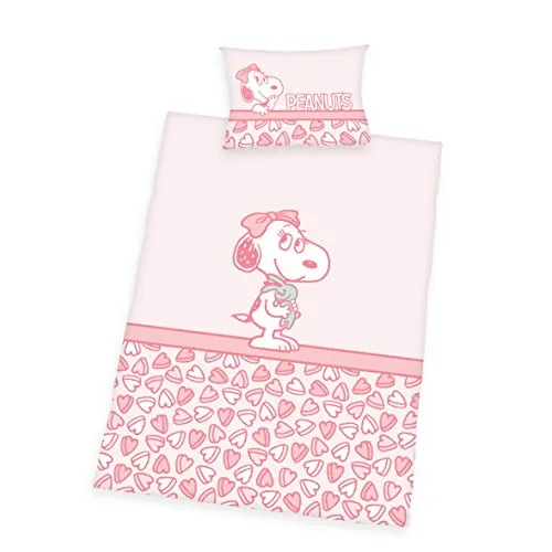 Herding Peanuts Bettwäsche-Set, Baumwolle, rosa, 100 x 135 cm