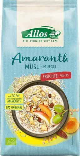 Allos Amaranth Früchte Müsli 1,5kg - Bio Müslimischung mit Früchten, reich an Ballaststoffen, Magnesium und Eisen – ideal für ein gesundes Frühstück.