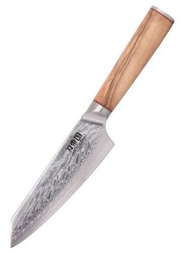 Battle Merchant Asiamesser Kochmesser, 16,5 cm Damaststahl