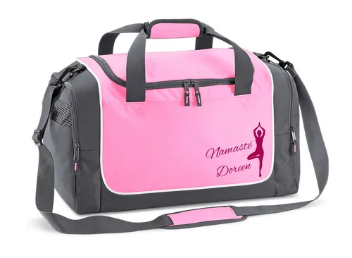 Sporttasche mit Name für Frauen Mädchen Yoga Quadra rosa grau Tasche Pilates