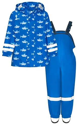 Regen-Set Hai allover - 2-teiliges Regenjacken-Set für Jungen, wind- und wasserdicht mit reflektierenden Elementen für mehr Sicherheit bei schlechtem Wetter. Oeko-Tex geprüft und ideal für aktive Kinder.