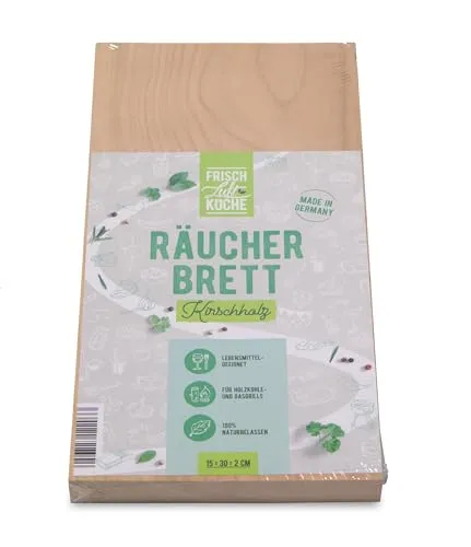 Frischluftküche Räucherbrett Kirsche - Verleiht Fleisch und Geflügel süßliches Raucharoma, geeignet für Räuchern mit Gasgrill, Holzkohlegrill, Smoker – Kirschholz, 30 x 15 x 2 cm