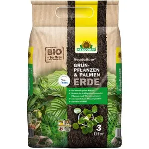 Blumenerde Neudorff NeudoHum Grünpflanzen- und Palmenerde, Bio, für Zimmerpflanzen und Palmen, torffrei, mit Dünger, 3 Liter