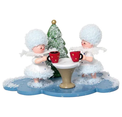 Kuhnert Schneeflöckchen Paar auf Weihnachtsmarkt - Sammelfiguren aus Erzgebirgischer Holzkunst, die süßen Kuhnert Schneeflöckchen bringen winterliche Freude und sind beliebte Sammlerstücke.