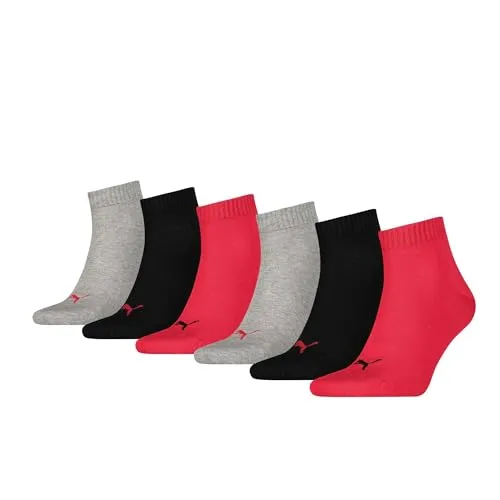 PUMA 6er Pack Unisex Quarter Plain Sportsocken 6P ECOM,39-42, Black/Red