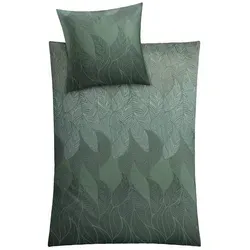 Kleine Wolke Bettwäsche Jamiro, Mako-Satin, 2-teilig mit Blättern in Tannengrün - Bettwäsche aus Mako-Satin, 2-teilig, hautsympathisch und atmungsaktiv für erholsamen Schlaf. Ideal für frisches, modernes Schlafzimmerdesign.
