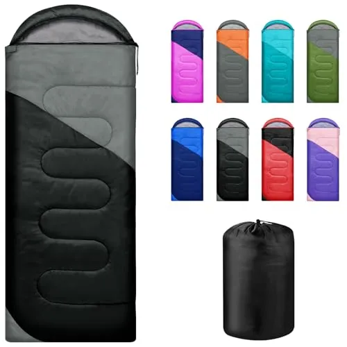 Yarmiene Schlafsack 3-4 Jahreszeiten,Schlafsack Outdoor für Erwachsene und Kinder,Schlafsäcke für Tragbare Rechteckige Weich Dick und Warm für Outdoor,Camping,Wandern,Reise,Schwarz+Grau