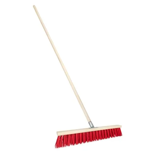 Straßenbesen mit Stiel Holz draußen Gartenbesen Industriebesen Robuster Outdoor Besen mit Stabilen Borsten für Hof Garten und Gehwege (50 cm mit 150 cm Holzstiel Ø 28)