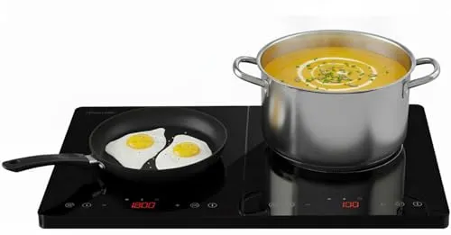 Rosenstein & Söhne Induktionskochplatte: Doppel-Induktionskochfeld mit Touch-Bedienfeld, Timer, bis 3.500 Watt (Kochfeld Induktion, Induktionkochplatte)