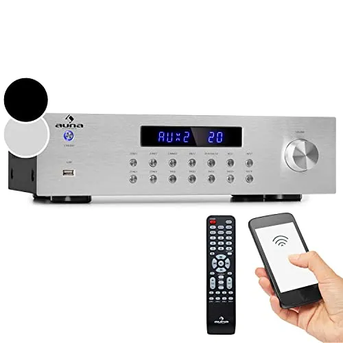Auna HiFi Stereo Mini Verstärker - 4-Kanal Audio-Verstärker mit 8x40 W RMS, bombastischer Stereo-Klang und praktische Fernbedienung für flexibles Streaming