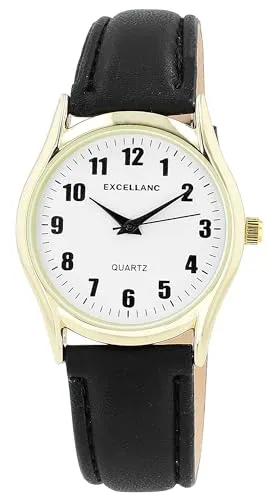 Excellanc Herrenuhr mit Lederimitations-Armband, schwarz/goldfarben