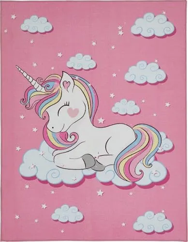 LUXOR living Kinderteppich DREAMY, Einhorn-Motiv, 80 x 150 cm - Teppiche für Kinderzimmer mit zauberhaftem Einhorn-Motiv, ideal für eine magische Raumgestaltung und aus robustem Polyester gefertigt.