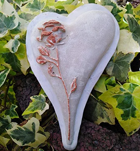 Radami 3D Grabherz Herz m. Rose Grabschmuck Dekoherz Dekoration Trauerherz Weiß asym.