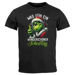 MoonWorks Print-Shirt Herren T-Shirt Weihnachten Grinch Was für ein Scheißtag Spruch lustig mit Print schwarz XL