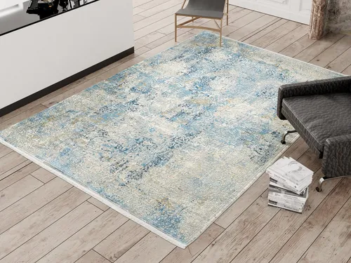 OCI DIE TEPPICHMARKE Teppich BESTSELLER CAVA - Vintage Blau 60x90 cm - Teppich mit Hoch-Tief-Struktur und glänzender Viskose, ideal für Wohnzimmer. Strapazierfähig und fußbodenheizungsgeeignet für zusätzlichen Komfort.