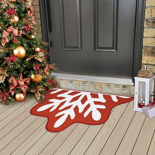 LuxFocus Weihnachts Dekorations Fußmatte, Schnee Willkommensmatte Innen Bodenmatte Weihnachts Weihnachtsbaum Fußmatte für Eingang Eingangsbereich Küche 40 x 60 cm
