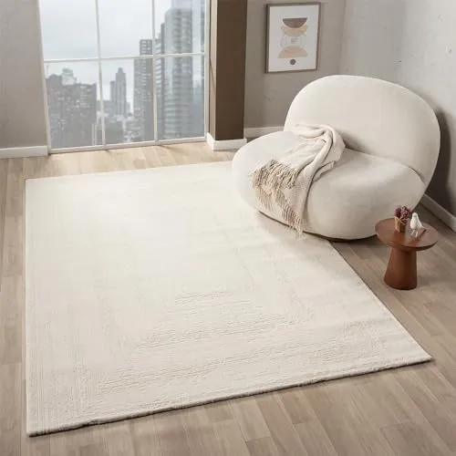 VIMODA Teppich Modern Hoch&Tief Bordüre 80x150 cm in beige von Vimoda