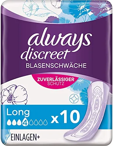 Always Discreet Inkontinenzeinlagen Long (10 Binden) diskreter Schutz & hohe Saugstärke, geruchsneutralisierend
