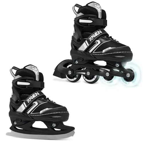 RAVEN Verstellbare 2in1 Inlineskates-Schlittschuhe Helixi Black/Mint (Helixi Black/Grey, 38-42 (24,5cm-26,5cm))