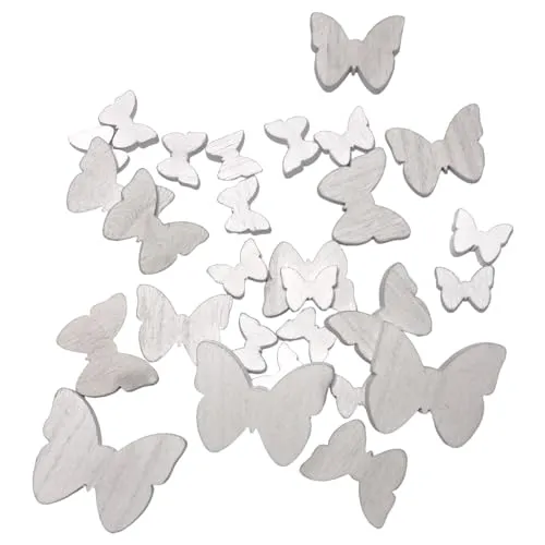 Gasper Holz Tischstreu Schmetterling 28 Teile. Ca 7/5 / 3 cm. Ca 28 Schmetterlinge in Weiss -40
