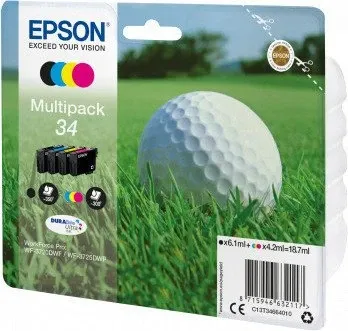 Epson Tinten C13T34664010 34 - Original 4-farbiges Tintenpatronenset, brillante Druckqualität für Epson WorkForce Pro WF-3720/3725 DWF