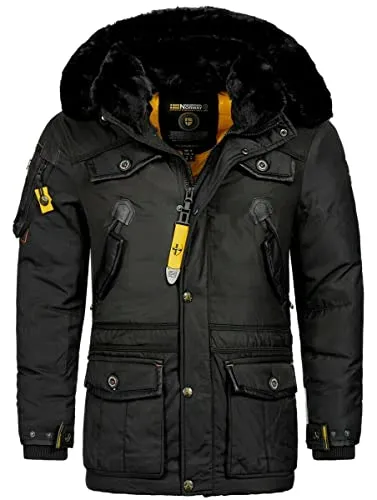 Geographical Norway Herren Winterjacke ACORE Schwarz M - Wind- und kälteabweisende Winterjacke mit abnehmbarer Kapuze und angenehmem Tragekomfort. Ideal für Outdoor-Aktivitäten und kalte Tage.