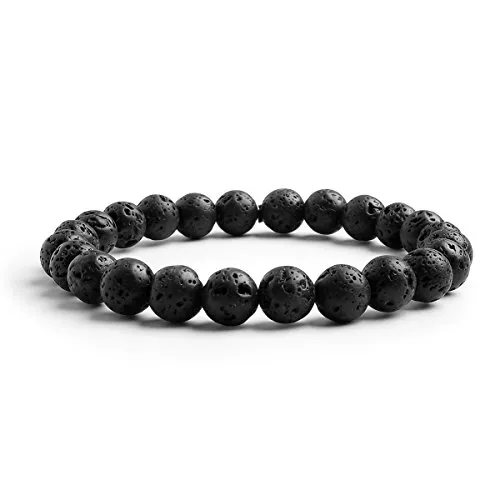 Candyfancy Lavastein Armband Schwarz Lava Perlen 8MM Bead Elastisch Natürlich Stein Armbänder Herren Damen