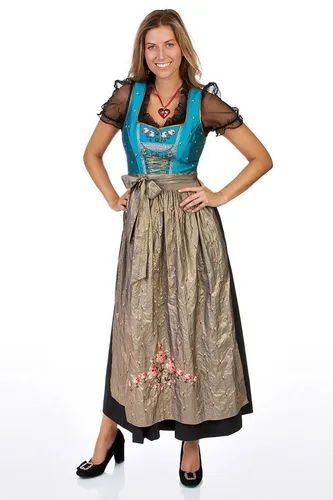 Spieth & Wensky Dirndl HOLDA - petrol, 3tlg. - Elegantes 3-teiliges Dirndl mit liebevollen Details. Das seidene Oberteil mit floralen Stickereien und die edle Seidenschürze verleihen einen Hauch von Romantik. Ideal für festliche Anlässe und traditionelle Feiern.