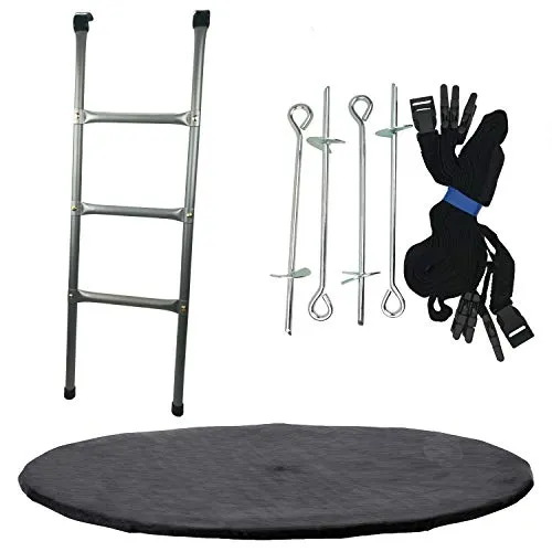 Produktbild CZON SPORTS | 3 Zubehörteile für 360 cm Trampoline: Leiter + Sauberkeitsabdeckung + Verankerungsset