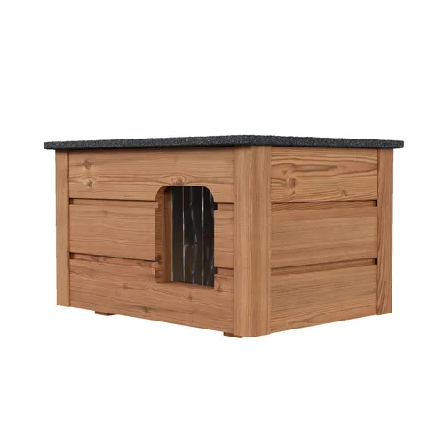 QLS Hunde- und Katzenhaus aus Holz - Isoliert & Winterfest - Kratzbäume & Möbel - Robuste Holzhütte für draußen, isoliert und wetterfest, ideal für Haustiere in kalten Monaten.