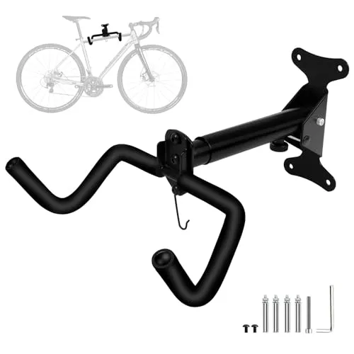 WUFANC Fahrrad Wandhalterung I Fahrradhalter - Winkel und Wandabstand Einstellbar bis 22 kg, Klappbar Metall Fahrradhalterung Wand mit Haken, Wandhalterung Fahrrad für Rennrad, MTB