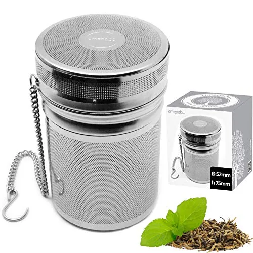 amapodo Teeei für losen Tee - Edelstahl Teesieb mit Kette, ideal als Mehrweg Teebeutel für Tassen und Kannen. Spülmaschinenfest und plastikfrei für umweltbewussten Teegenuss.
