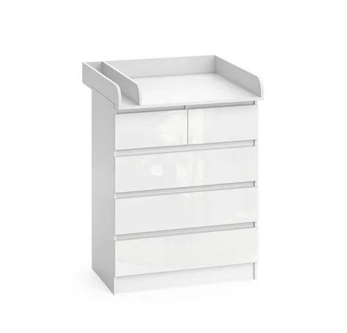 Vicco Wickelkommode Emma, Weiß Hochglanz, 80 x 110.2 cm - Moderne Wickelkommode in edlem Weiß Hochglanz mit 5 praktischen Schubladen. Ideal für die sichere und stilvolle Wickelzeit Ihres Babys.