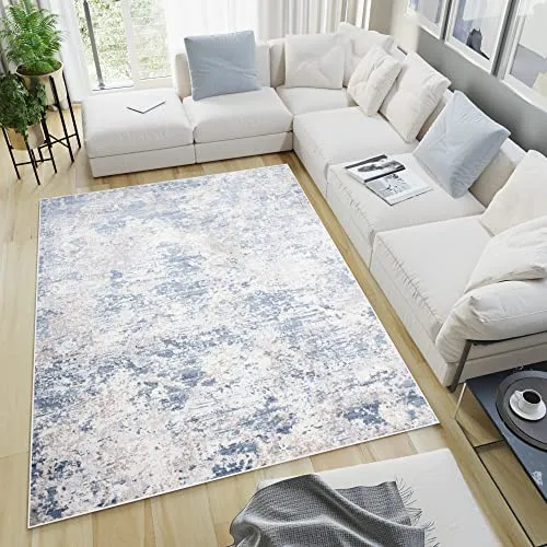 TAPISO Sky Teppich Kurzflor Modern Blau Grau Patchwork Design Meliert Wohnzimmer Schlafzimmer 3D Optik ÖKOTEX 90 x 150 cm