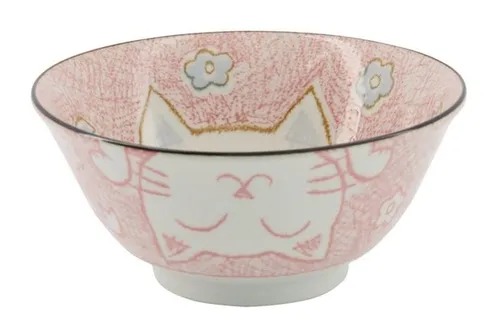 WestCraft Snackschale Tokio Japan Design Katzen Schalen Kawaii Cat Tayo Schüssel Blue & Pink, Porzellan, (1-tlg), Ramen Reis Nudel Suppen Dessert Bowl, Pink Kawaii Cat 15x7cm