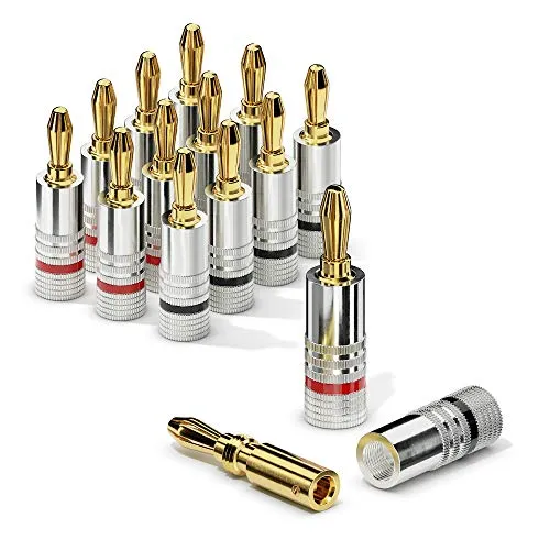 Sentivus SC010-12 Bananenstecker Professionell (12er-Set) für alle Lautsprecherkabel mit einem Durchmesser von max. 6mm², 12 Stück mit Farbcodierung (6x rot, 6x schwarz), 24k vergoldet