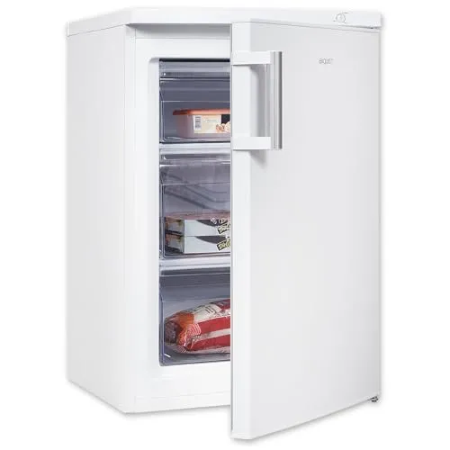 Exquisit Gefrierschrank GS581-H-010D - Kompakter 4-Sterne-Tiefkühlschrank - Tiefkühler mit 85 Litern Fassungsvermögen, ideal für kleine Haushalte. Leiser Betrieb mit nur 40 dB, 3 praktische Schubladen und wechselbarer Türanschlag für flexible Platzierung.