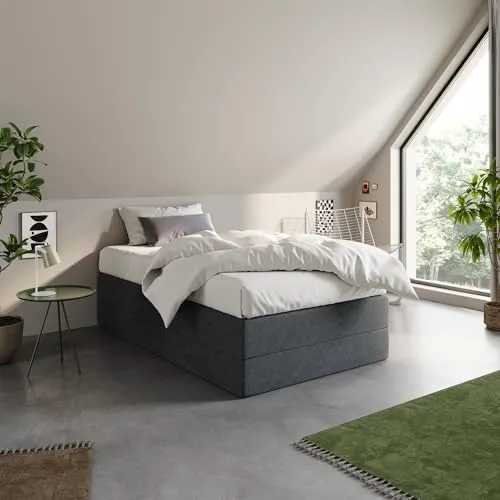 Home Collective Boxspringbett Polsterbett Bett wählbare Matratze Kaltschaum H3, Micro-Velours, platzsparend ohne Kopfteil | 90x200 | Anthrazit