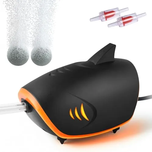 FEDOUR 4W Mächtig Aquarium Luftpumpe, 2 Luftaustritte 420LPH Schwarz Hai Aquarium Air Pump, Einstellbare Aquarium Belüfter mit Zubehör, für 50-700L Fish Tank