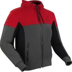 Bering Hoodiz Vented Motorrad Zip Hoodie, schwarz-grau-rot, Größe XL - Motorradjacke mit Schutzklasse A, abnehmbare Ellenbogen- und Schulterprotektoren für hohen Sicherheitsstandard und optimalen Komfort.