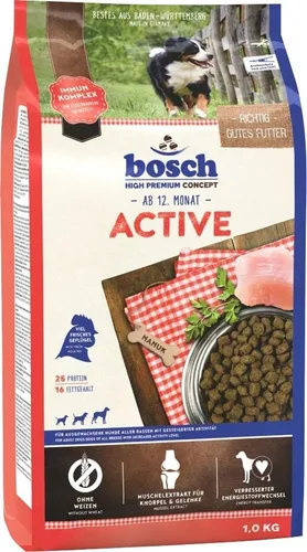 Bosch Active Geflügel 1kg - Premium Hundefutter für aktive Hunde, 25% frisches Geflügel, immunstärkend und stressreduzierend, Rabatt für Stammkunden 3%