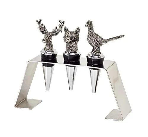 EDZARD 3er Set Edelstahl Flaschenverschlüsse mit Tiermotiven - Weinverschlüsse & -ausgießer, mit 3 verschiedenen Tierfiguren verziert, ideal zum Frischhalten von Wein und Olivenöl, perfektes Geschenk für Weinliebhaber.