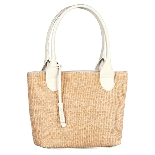 TOM TAILOR Sharon Damen Shopper Umhängetasche - Mittelgroßer Shopper in Weiß mit Reißverschluss, ideal für den Sommer. Das gewebte Material in Bastoptik und der abnehmbare Anhänger sorgen für einen frischen Look.