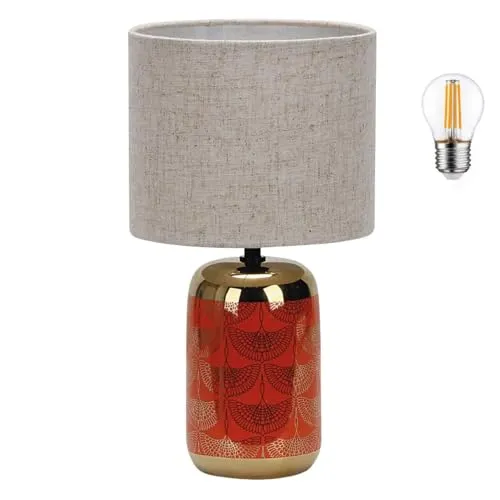 Luxus Tischlampe Rome - Rot - H33xØ18 - Armatur E14 - Keramik - Schlafzimmer - Wohnzimmer - Schreibtischlampe