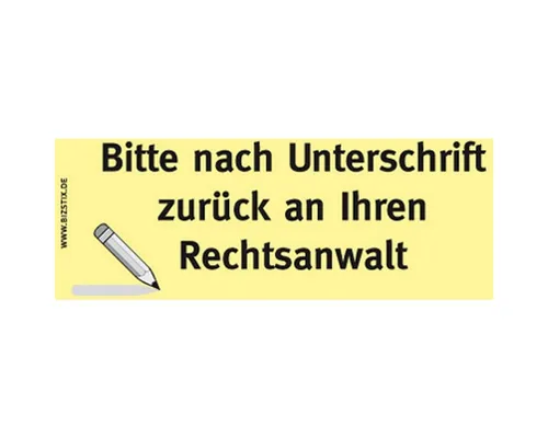 Haftnotizblock Haftnotizen 75x35mm gelb 'Bitte nach Unterschrift zurück an Ihren Rech
